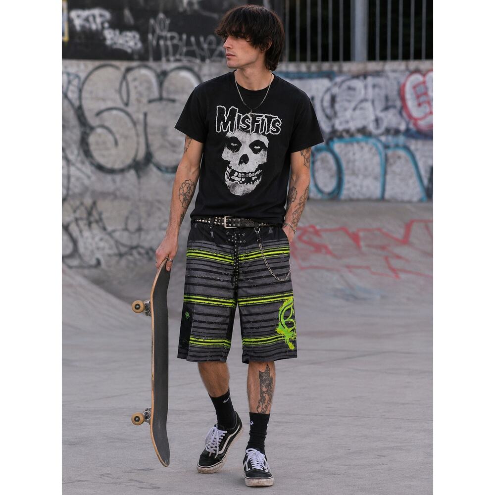 No Fear Board Shorts Mens Size 36 Neon Stripe Surf Skate Y2K Swim Trunks